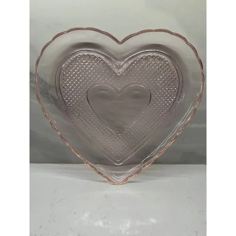 Williams Sonoma 2003 Limited Edition Pink Glass Heart Serving Plate w/ OG Box